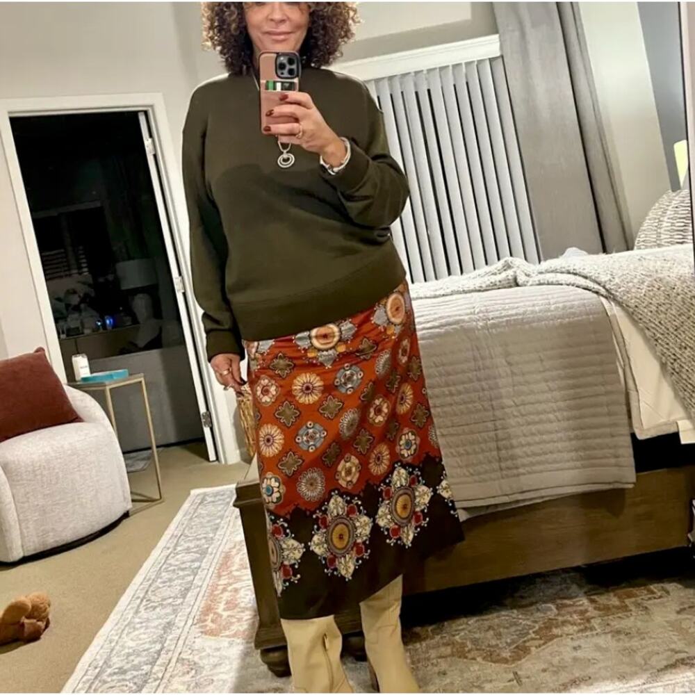 La Double J Olive Sweatshirt Midi Dress XL Silk Skirt Oversized Designer $900 - Picture 5 of 13